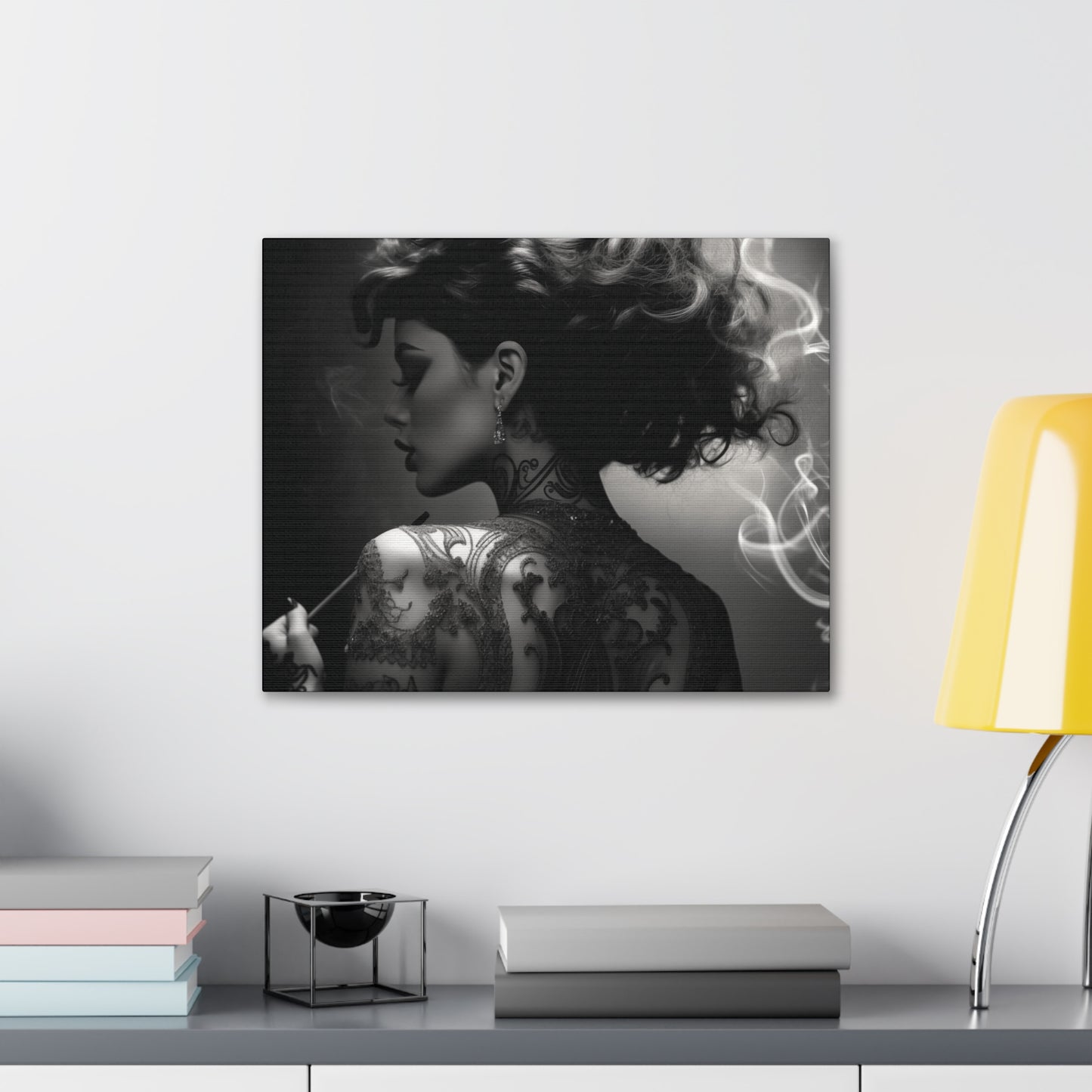 Canvas Gallery Wrap - Black and White Photography - Tattooed and Smoking