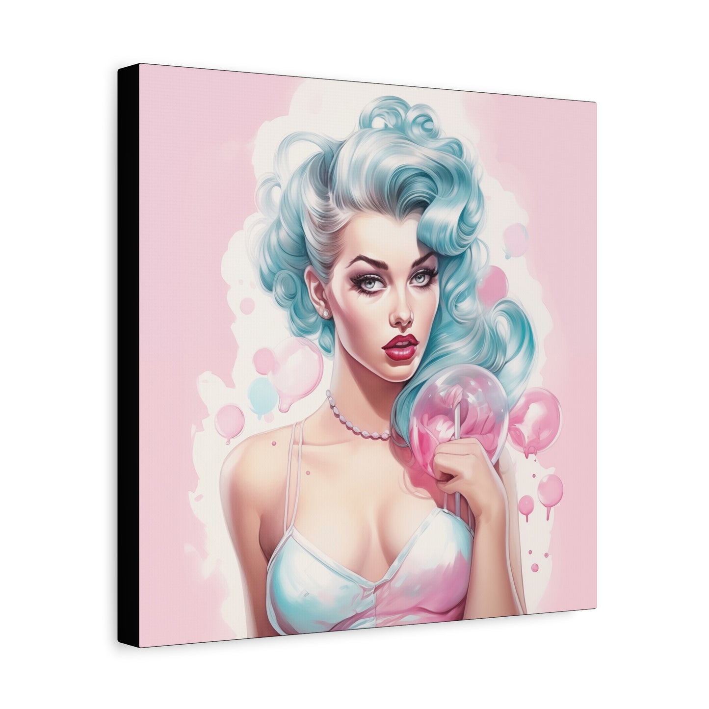 Canvas Gallery Wrapped High-Fashion Wall Art, Stylish Decor, Retro Femme Doll Pop Art – Tessa