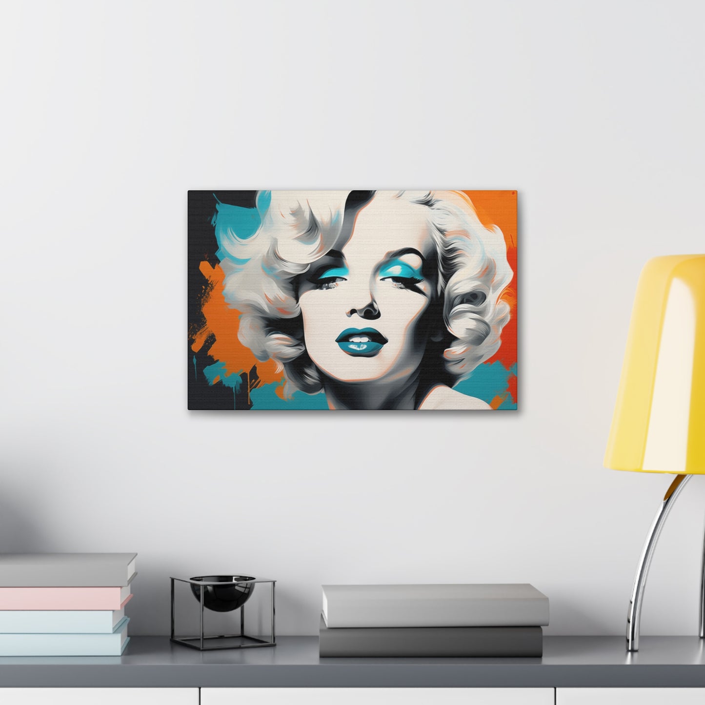 Canvas Wall Art, Gallery Wrapped Pop Art, Celebrity Wall Art – Marilyn Monroe - Orange and Teal