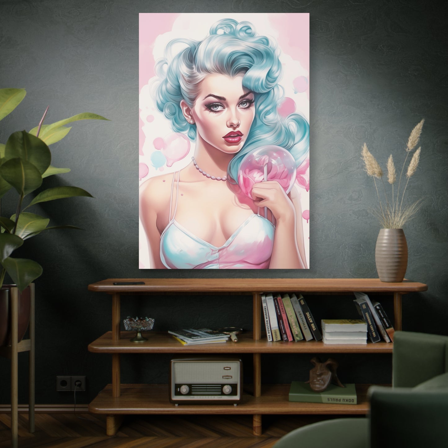 Canvas Gallery Wrapped High-Fashion Wall Art, Stylish Decor, Retro Femme Doll Pop Art – Tessa