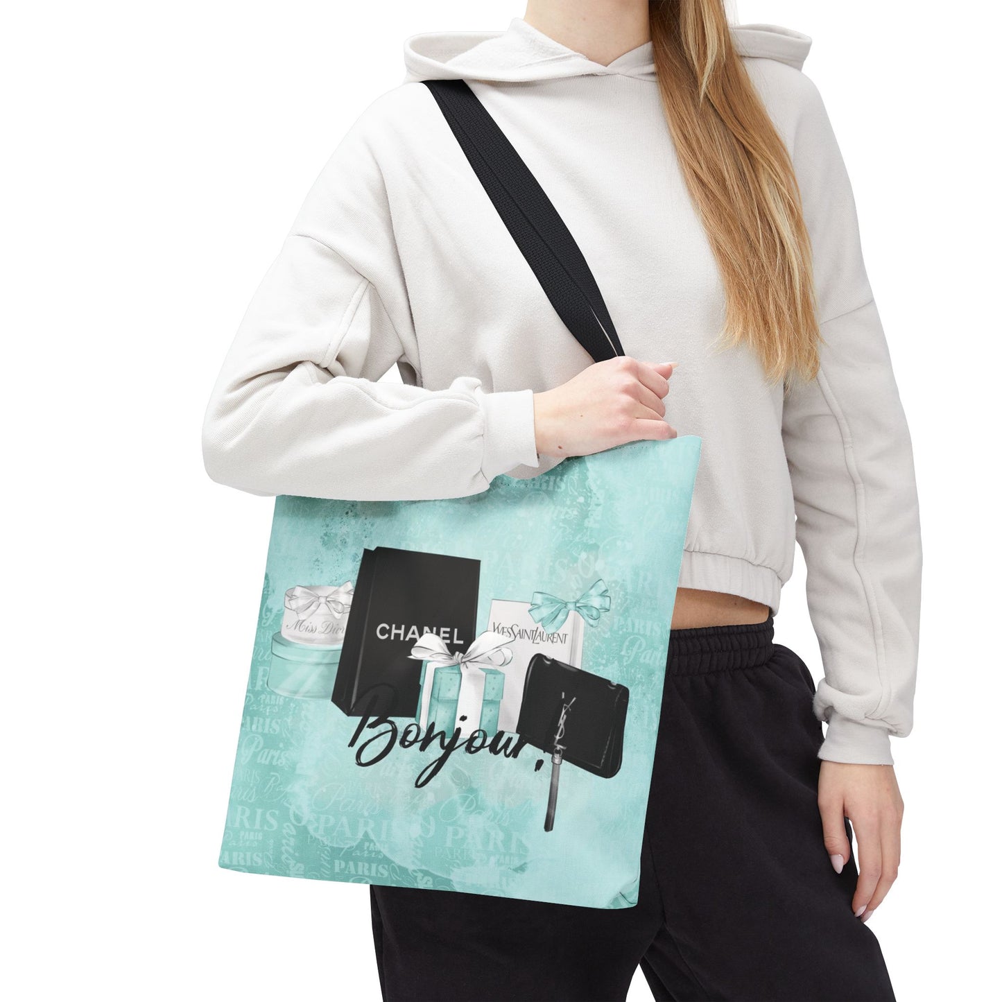 Bonjour Tote Bag, Utility Tote - Designer Inspired Tote - Fashion Tote - Breakfast at Tiffany