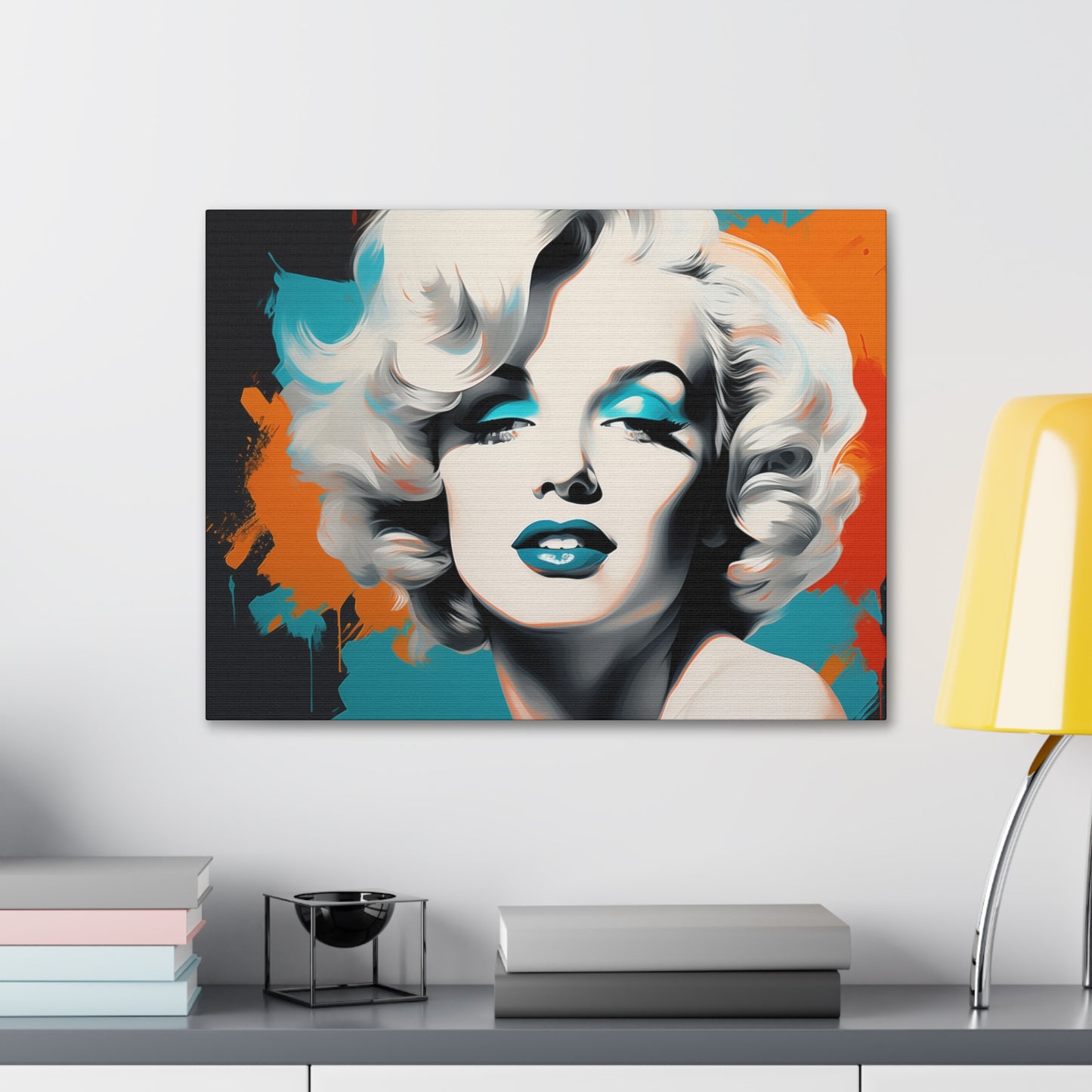 Canvas Wall Art, Gallery Wrapped Pop Art, Celebrity Wall Art – Marilyn Monroe - Orange and Teal