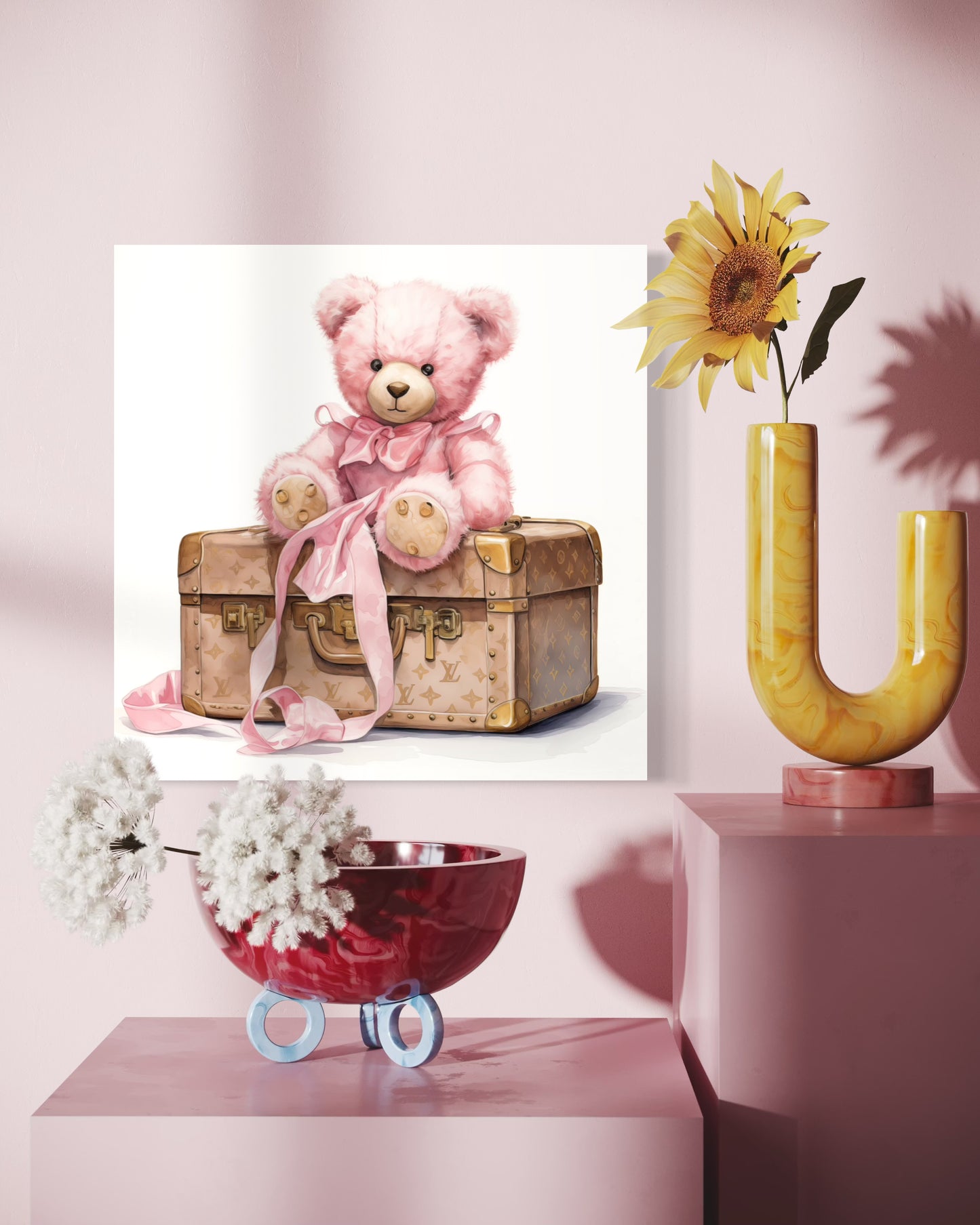 Canvas Gallery Wrap - Designer Inspired Trunk Bear Wall Art - Gold Buttons