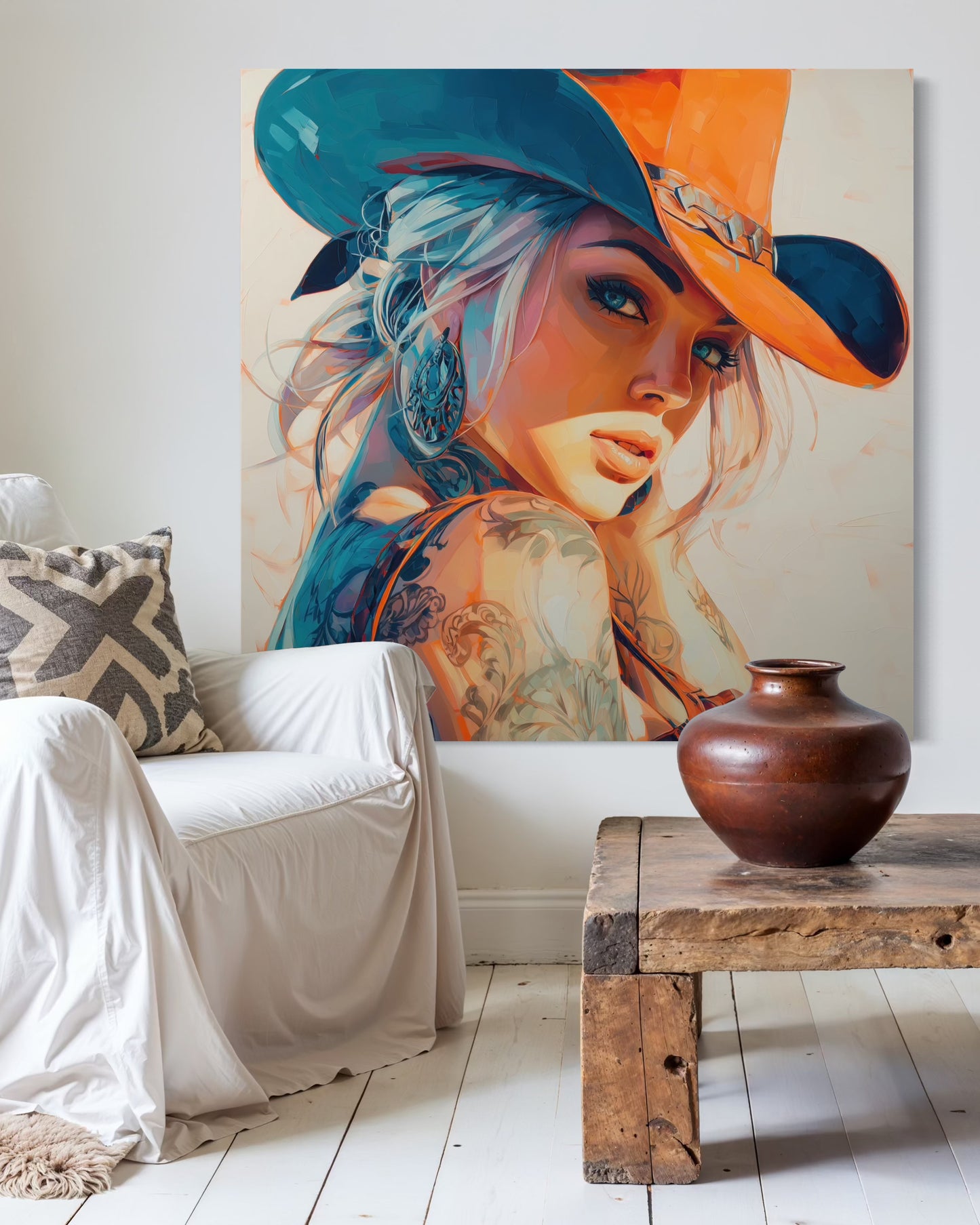 Gallery Wrapped Canvas, Wranglers and Wreckage Art Canvas, Erotic Pinup Art Canvas – Cheyenne