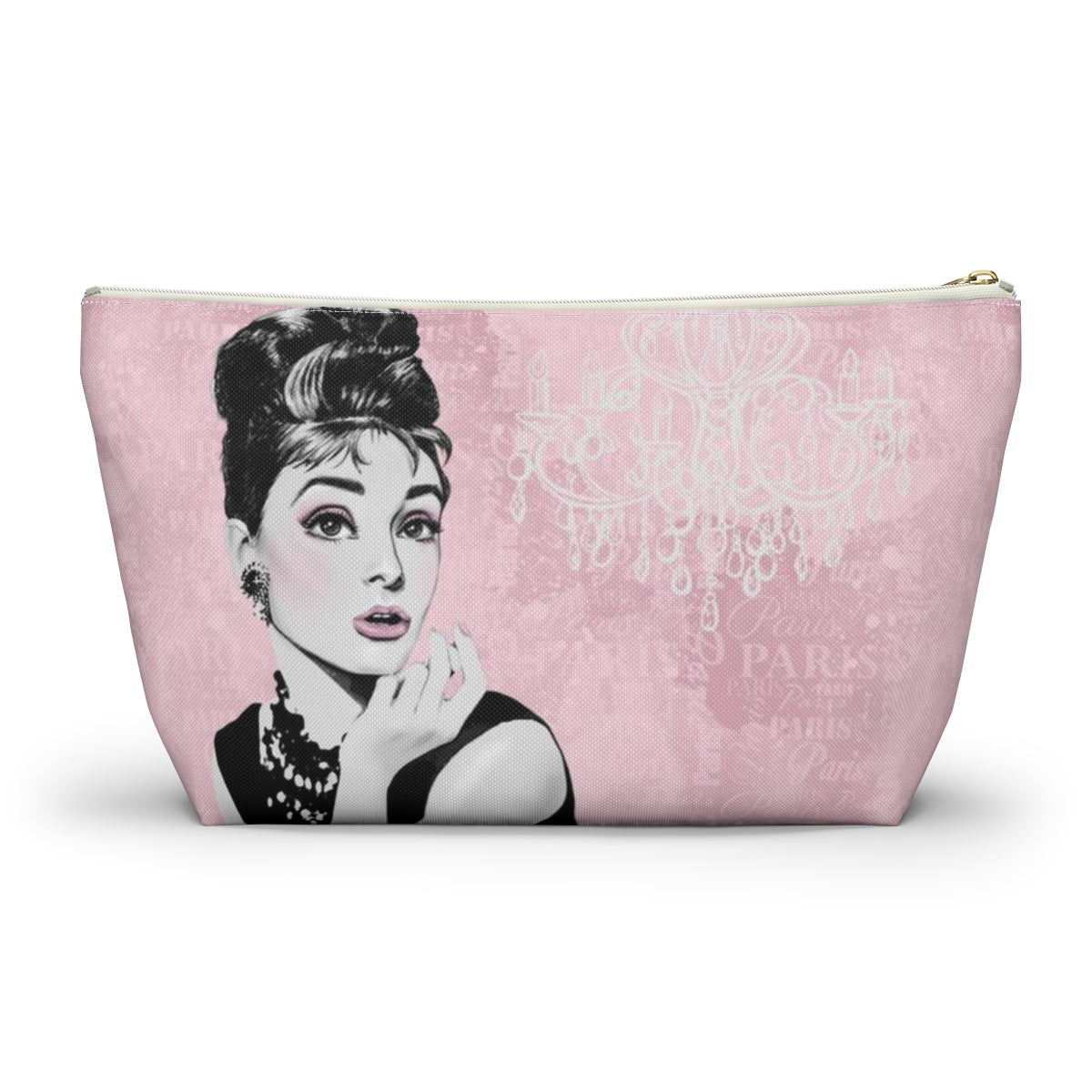 Audrey Hepburn Pouch w T-bottom, Accessory Pouch - Pink Paris is Always a Good Idea Chandelier Bag
