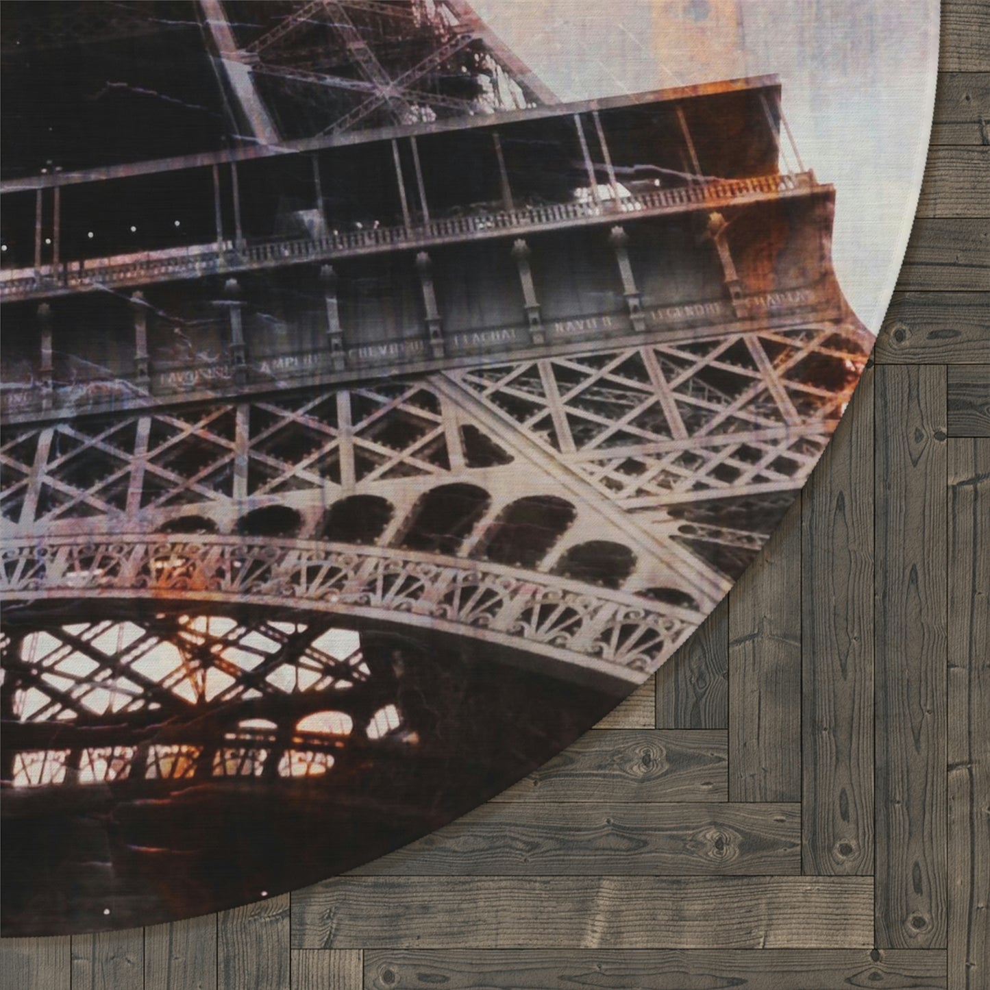 Eiffel Tower Round Chenille Round Rug - 60 Inch Floor Mat - Custom and Personalized Rug - Abstract Paris Red Flower