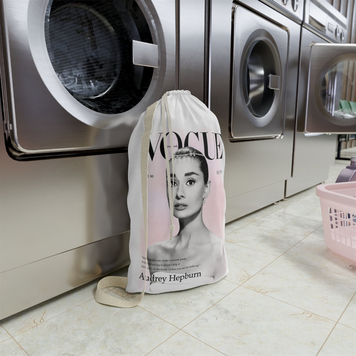 VOGUE Audrey Hepburn Sack, Laundry Sack, Santa Sack, Dust Bag, Gift Sack - Pink
