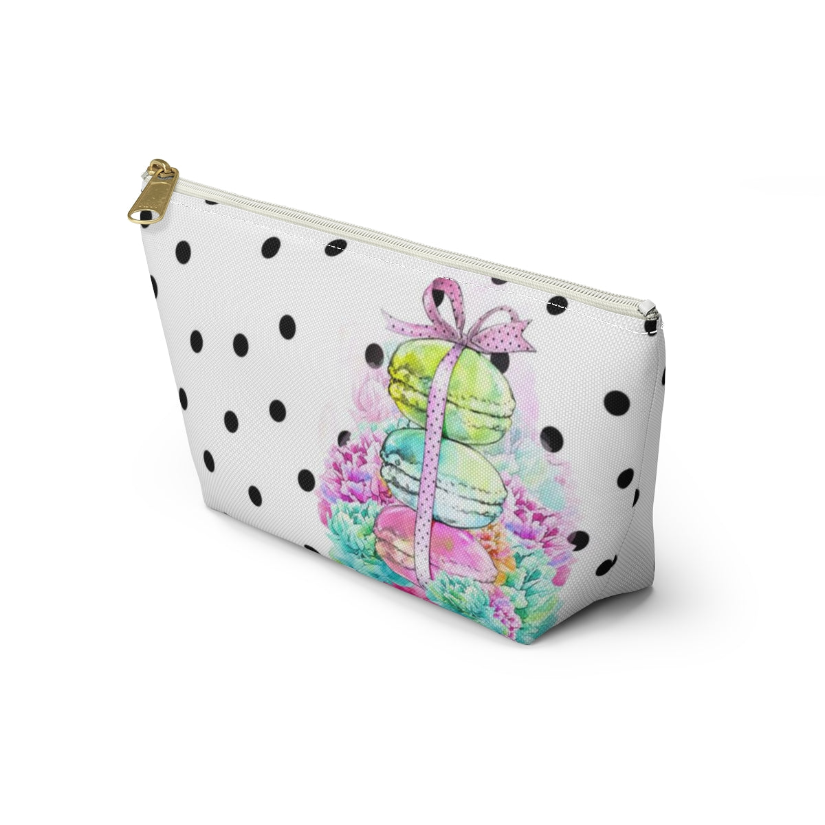 Personalized Macarons Cosmetic Pouch w T-bottom, Accessory Pouch, Macaron Polka Dot
