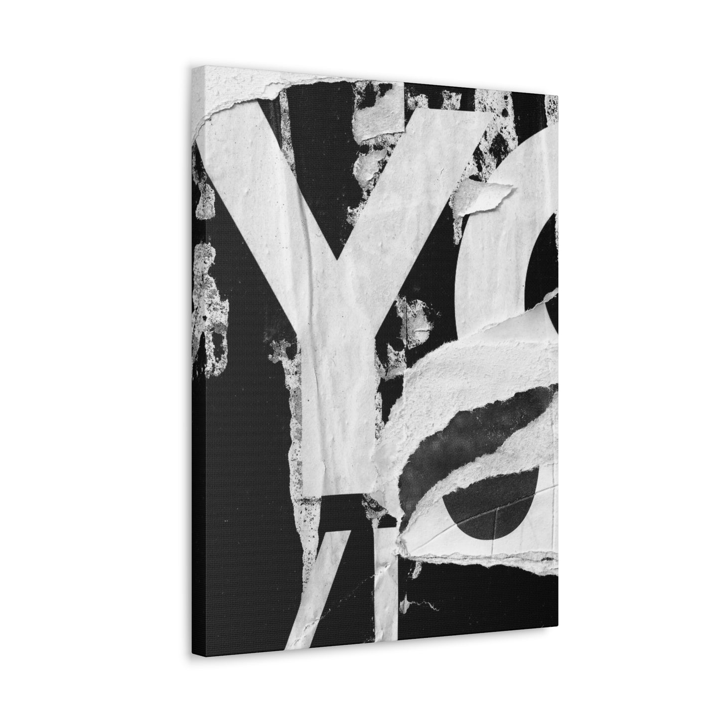 Canvas Wall Art, Gallery Wrapped Urban Street Art, Abstract Torn Poster Street Art - Black and White YO