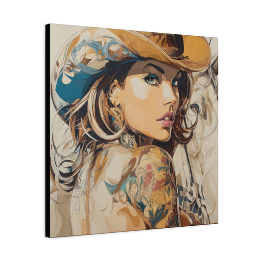 Gallery Wrapped Canvas, Wranglers and Wreckage Art Canvas, Erotic Pinup Art Canvas – Tessa