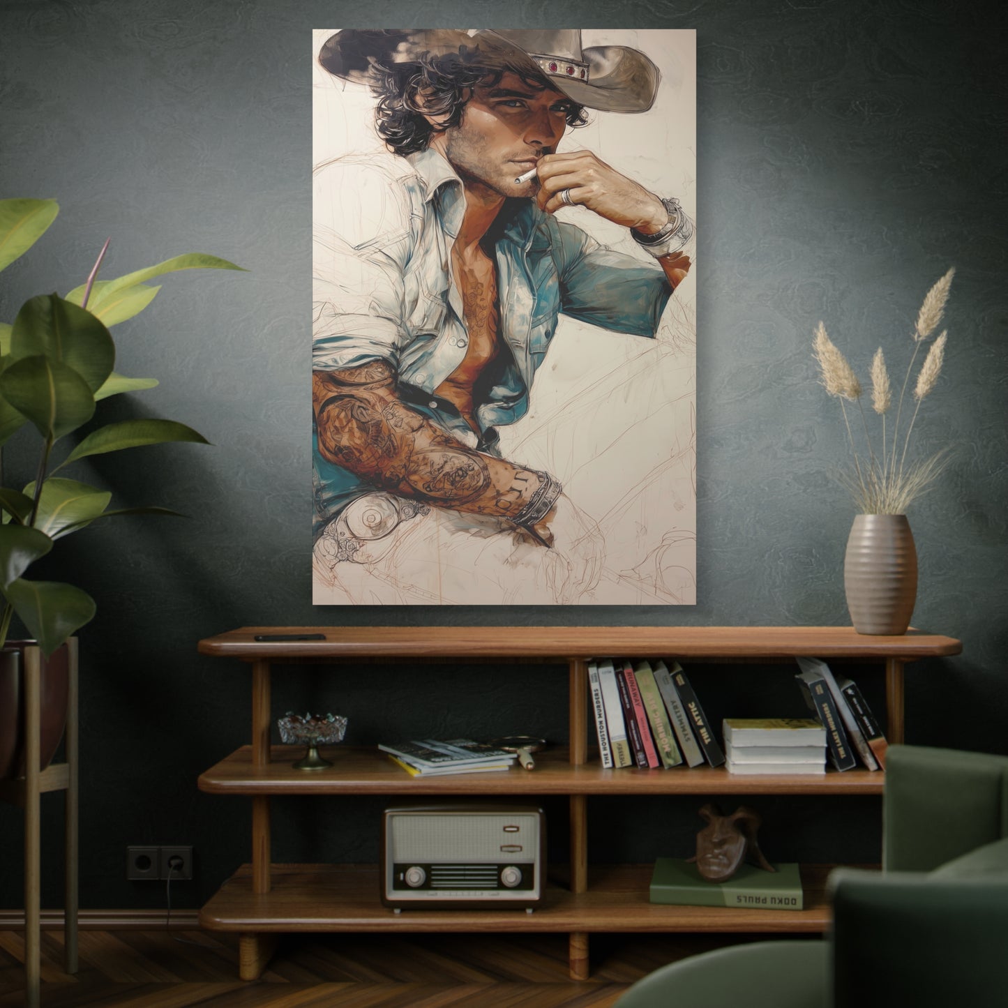 Gallery Wrapped Canvas, Wranglers and Wreckage Art Canvas, Erotic Pinup Art Canvas – Chase