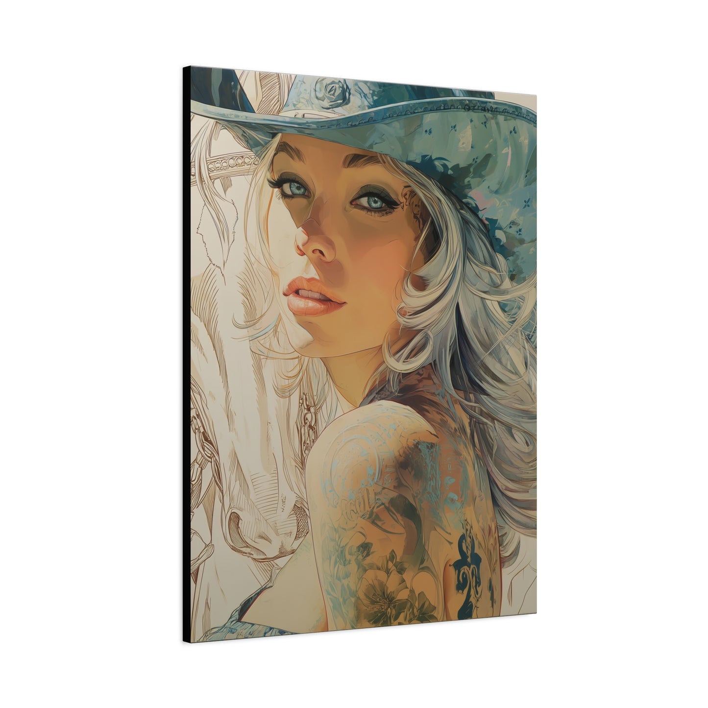 Gallery Wrapped Canvas, Wranglers and Wreckage Art Canvas, Erotic Pinup Art Canvas – Willa