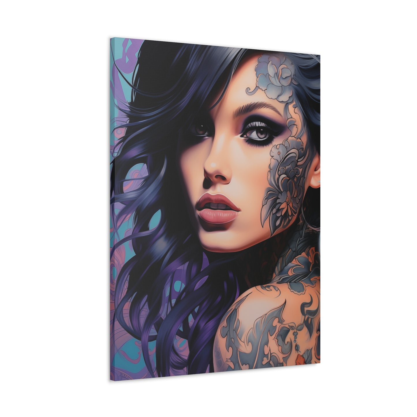 Gallery Wrapped Canvas, Edgy Tattooed Beauty, Urban Pop Art Canvas – Dominique