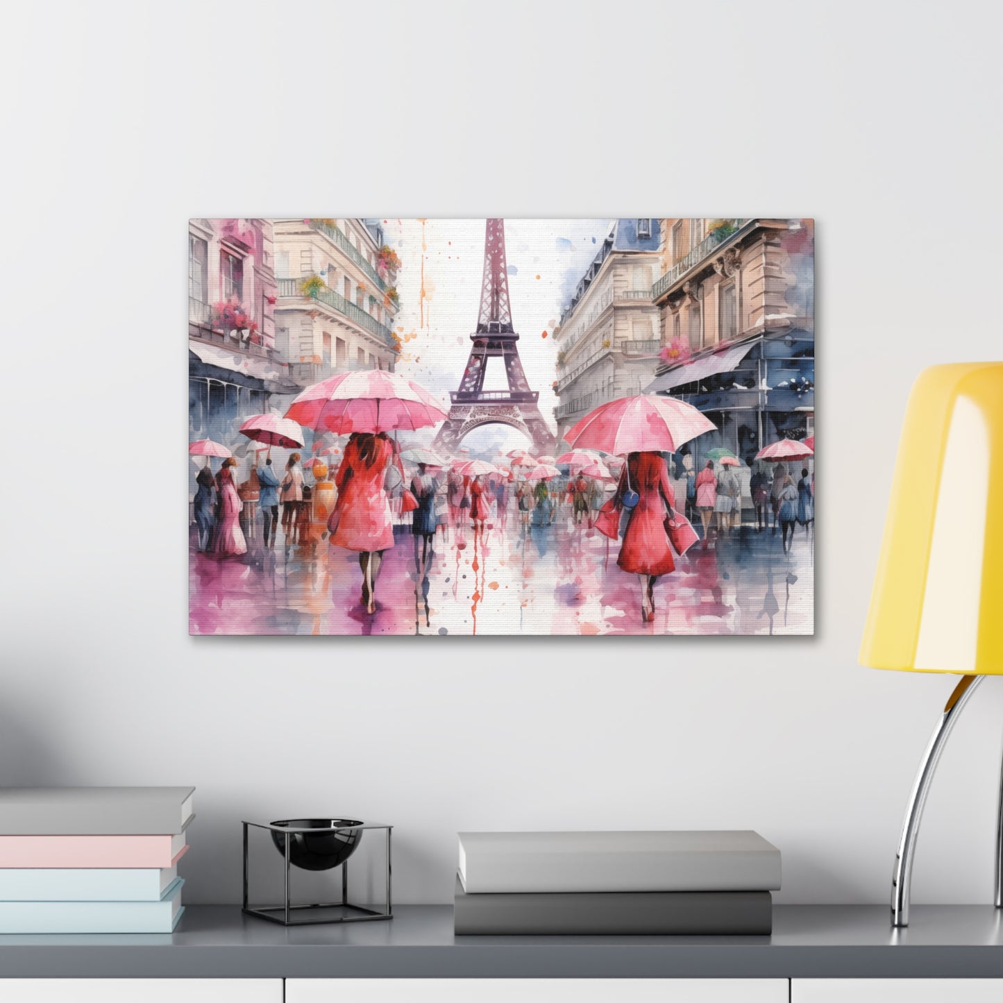 Eiffel Tower Wall Art, Paris France, Canvas Gallery Wrap - Pink Umbrellas