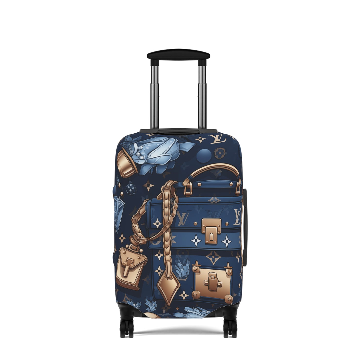 Designer Inspired Luggage Cover - LV Blue and Gold