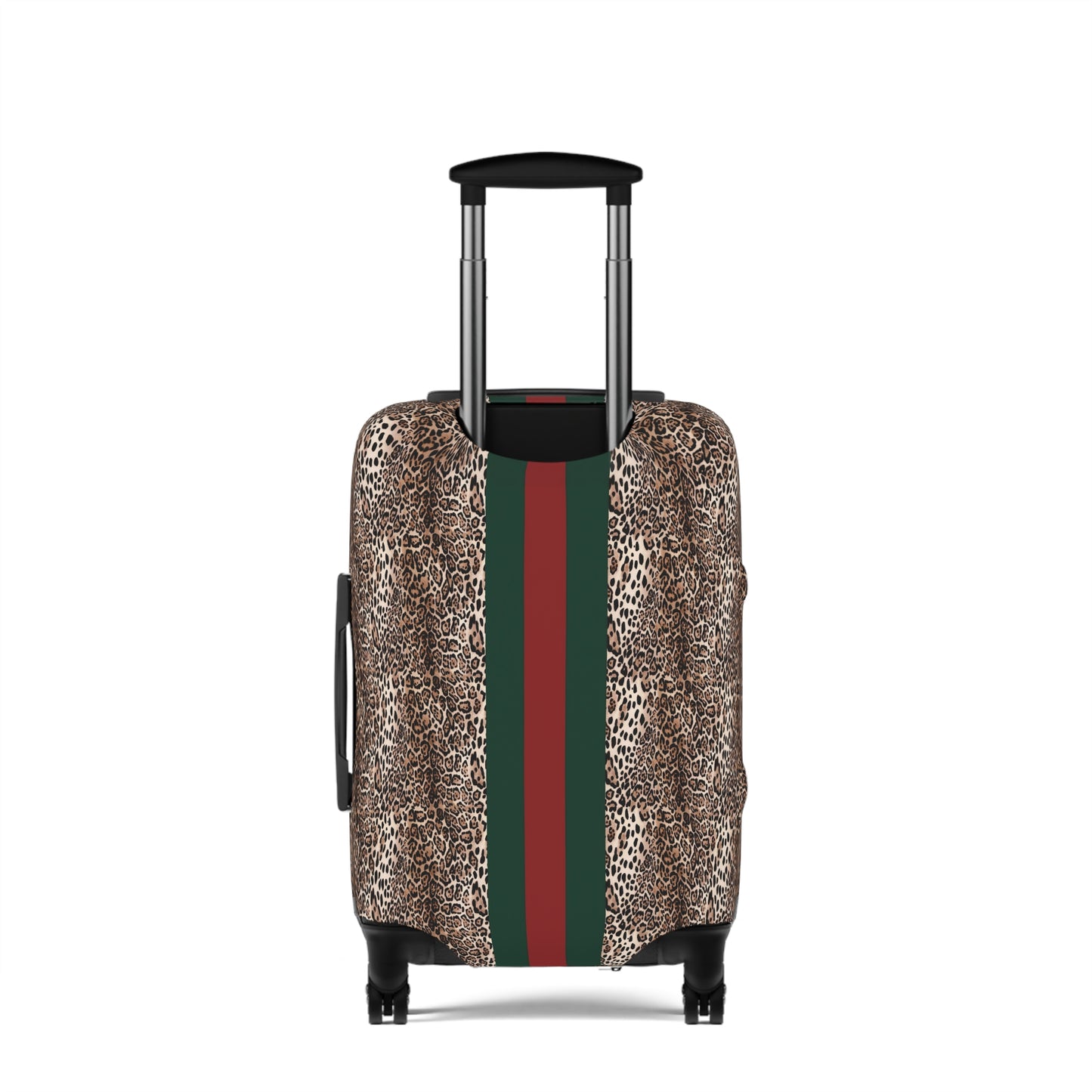 Designer Inspired Luggage Cover - Leopard - Red Green Stripe