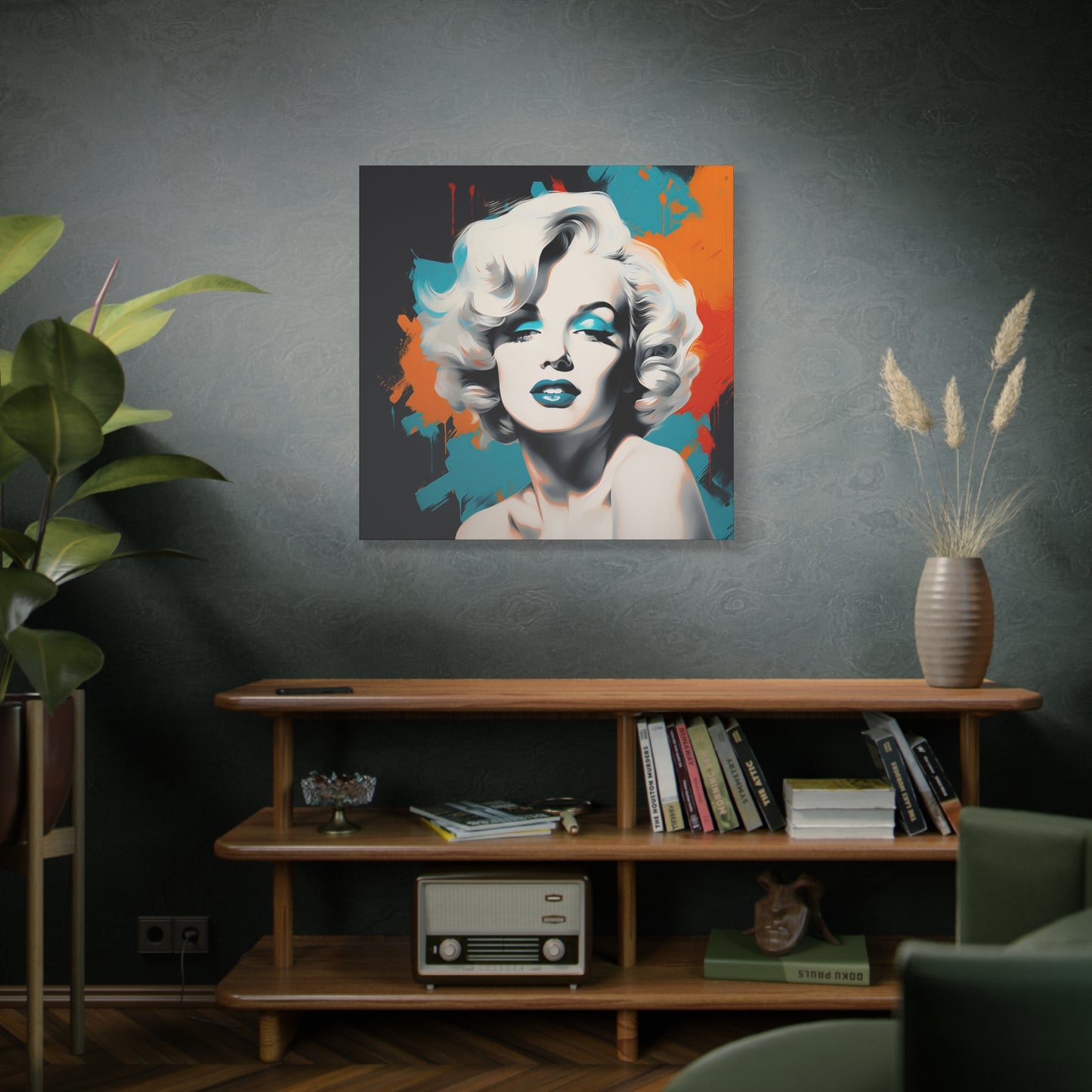 Canvas Wall Art, Gallery Wrapped Pop Art, Celebrity Wall Art – Marilyn Monroe - Orange and Teal