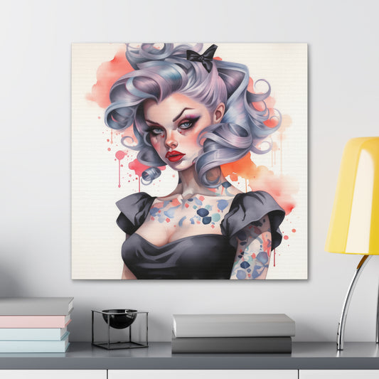 Gallery Wrapped Canvas, Edgy Tattooed Beauty, Urban Pop Art Canvas – Noelle
