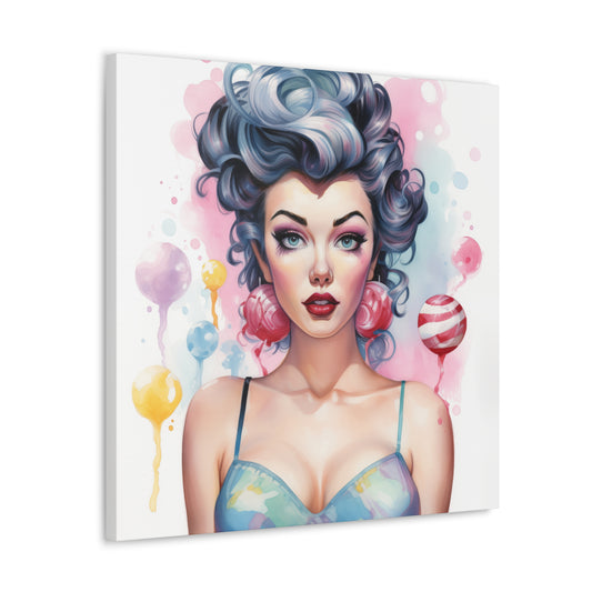 Canvas Gallery Wrapped High-Fashion Wall Art, Stylish Decor, Retro Femme Doll Pop Art – Poppy