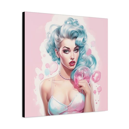 Canvas Gallery Wrapped High-Fashion Wall Art, Stylish Decor, Retro Femme Doll Pop Art – Tessa