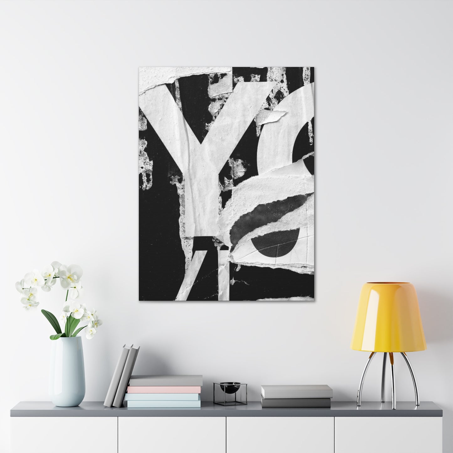 Canvas Wall Art, Gallery Wrapped Urban Street Art, Abstract Torn Poster Street Art - Black and White YO