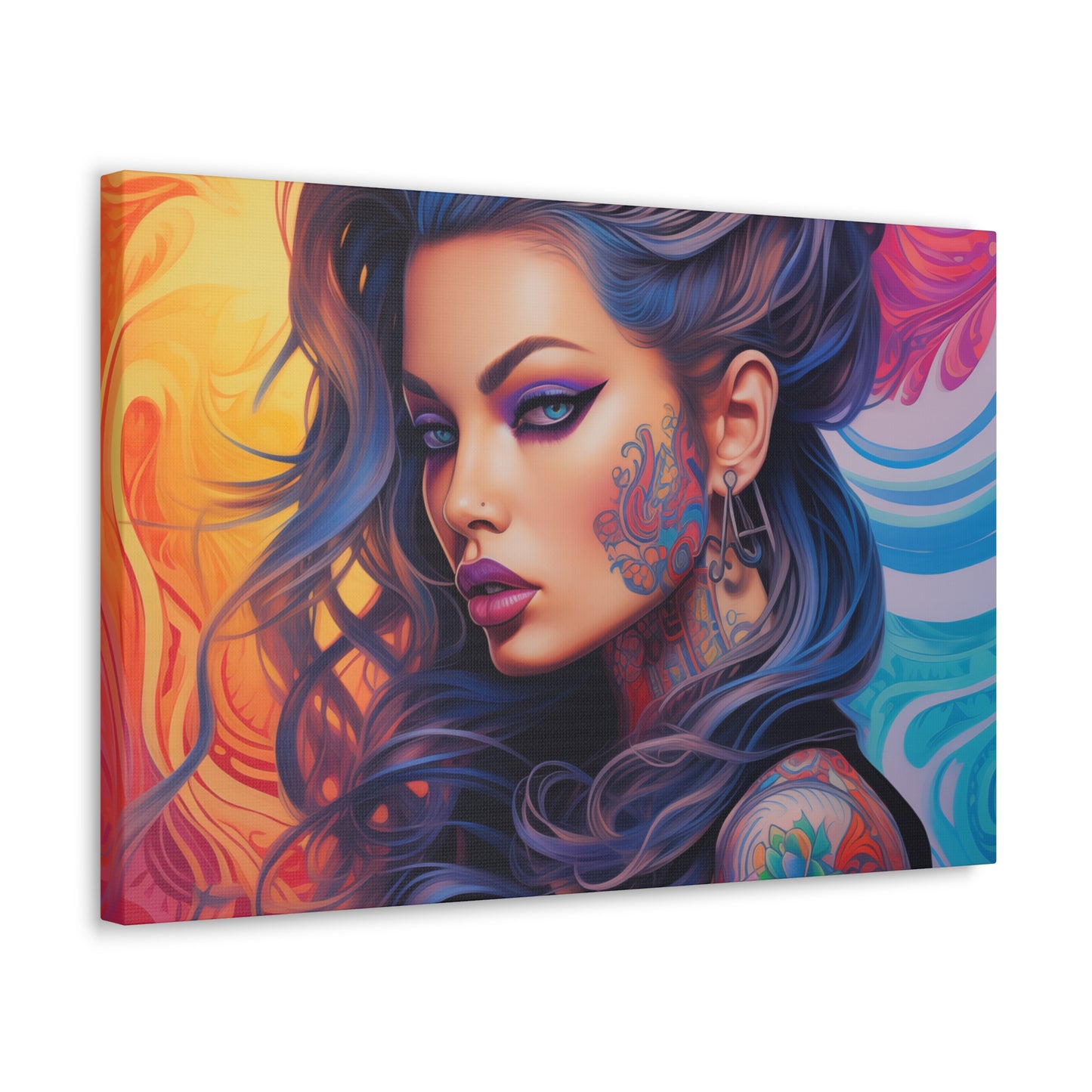 Gallery Wrapped Canvas, Edgy Tattooed Beauty, Urban Pop Art Canvas – Faye