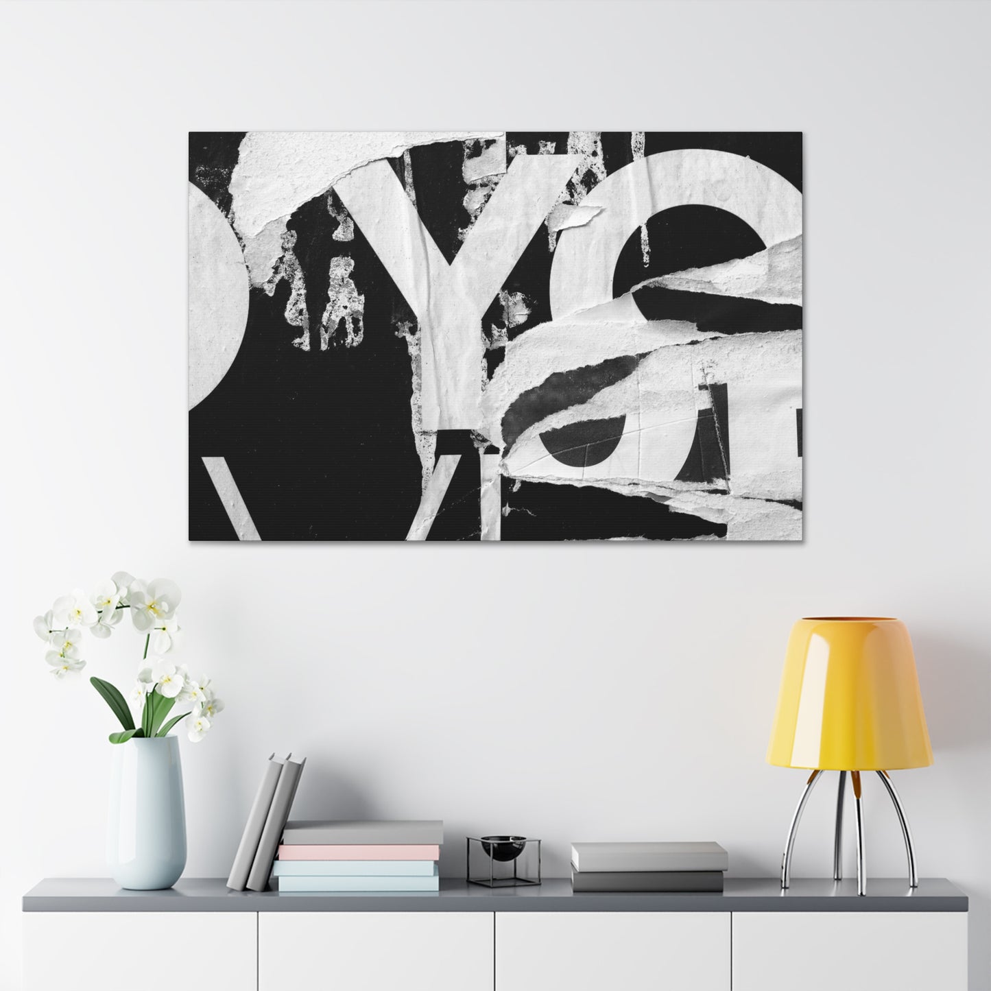 Canvas Wall Art, Gallery Wrapped Urban Street Art, Abstract Torn Poster Street Art - Black and White YO