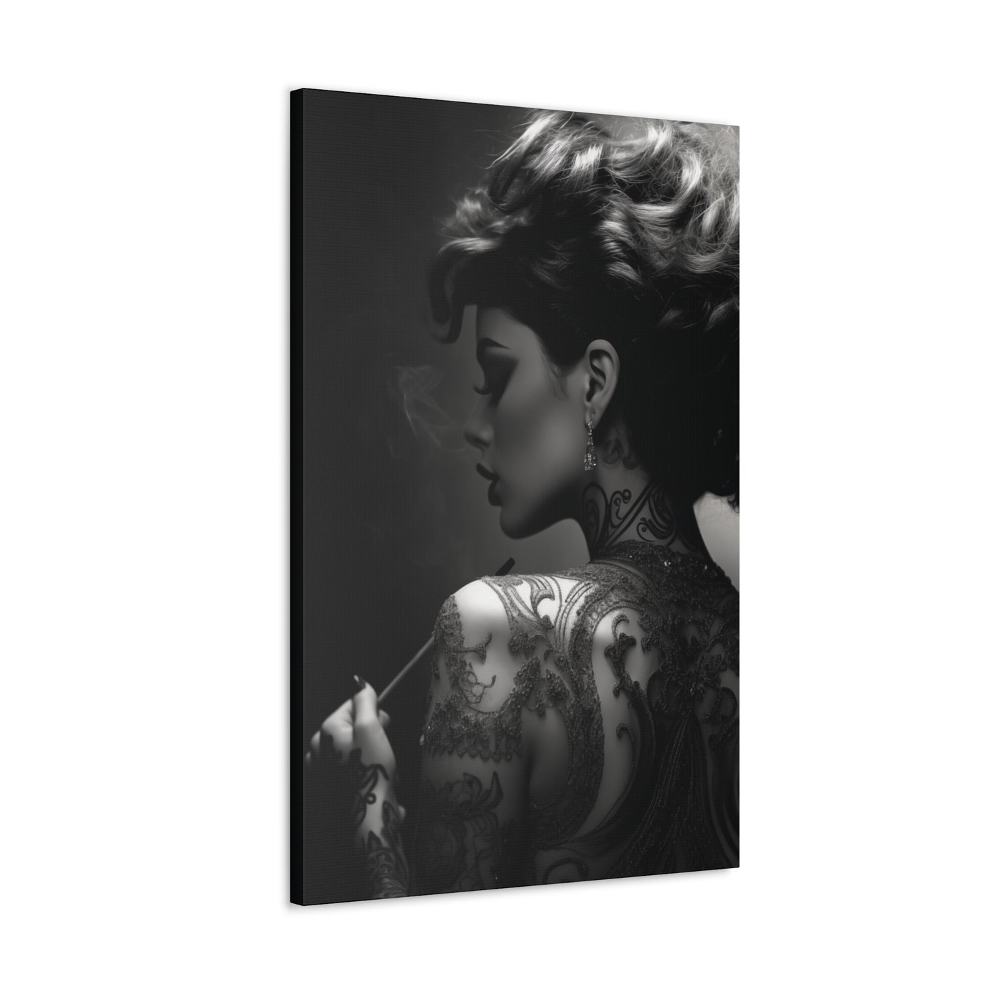 Canvas Gallery Wrap - Black and White Photography - Tattooed and Smoking
