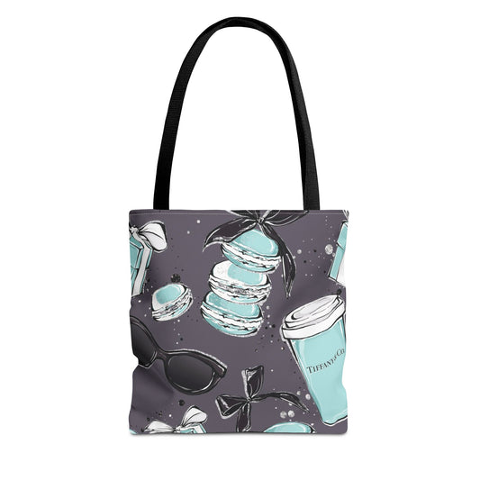 Coffee and Macarons Canvas Tote Bag, Basic Square Tote - Breakfast at Tiffany Inspired