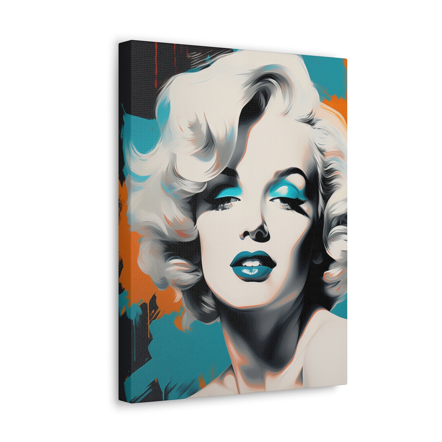 Canvas Wall Art, Gallery Wrapped Pop Art, Celebrity Wall Art – Marilyn Monroe - Orange and Teal