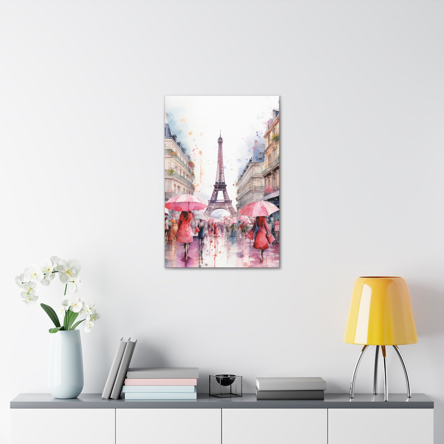 Eiffel Tower Wall Art, Paris France, Canvas Gallery Wrap - Pink Umbrellas