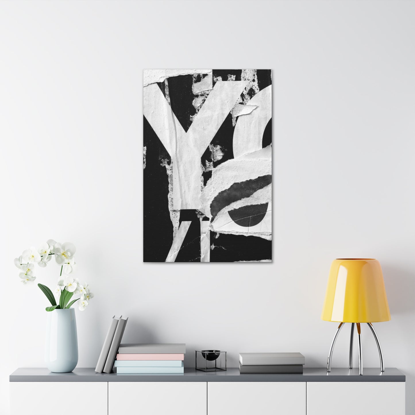 Canvas Wall Art, Gallery Wrapped Urban Street Art, Abstract Torn Poster Street Art - Black and White YO