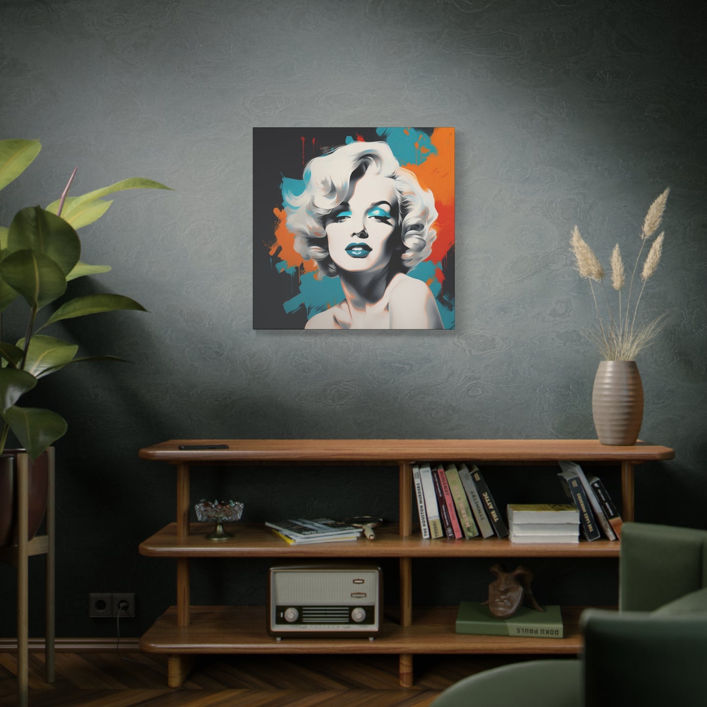 Canvas Wall Art, Gallery Wrapped Pop Art, Celebrity Wall Art – Marilyn Monroe - Orange and Teal