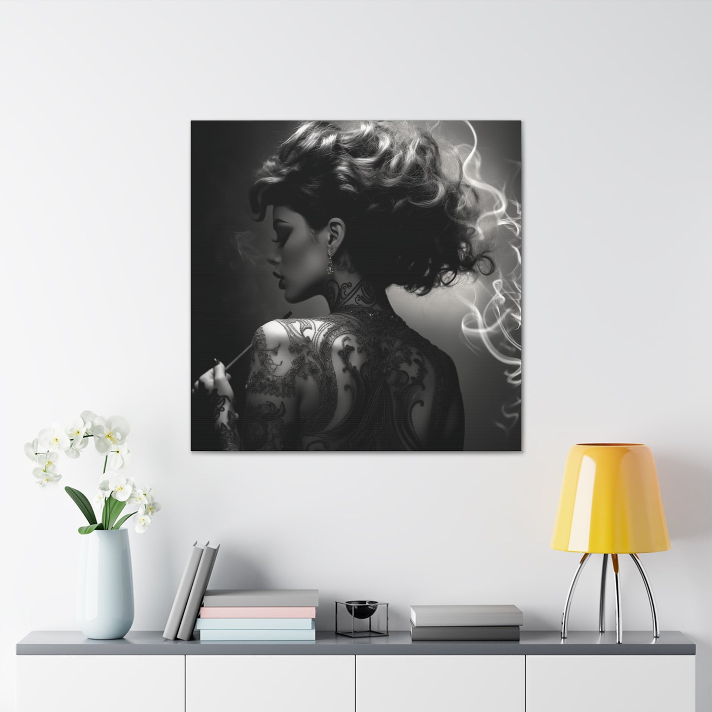 Canvas Gallery Wrap - Black and White Photography - Tattooed and Smoking