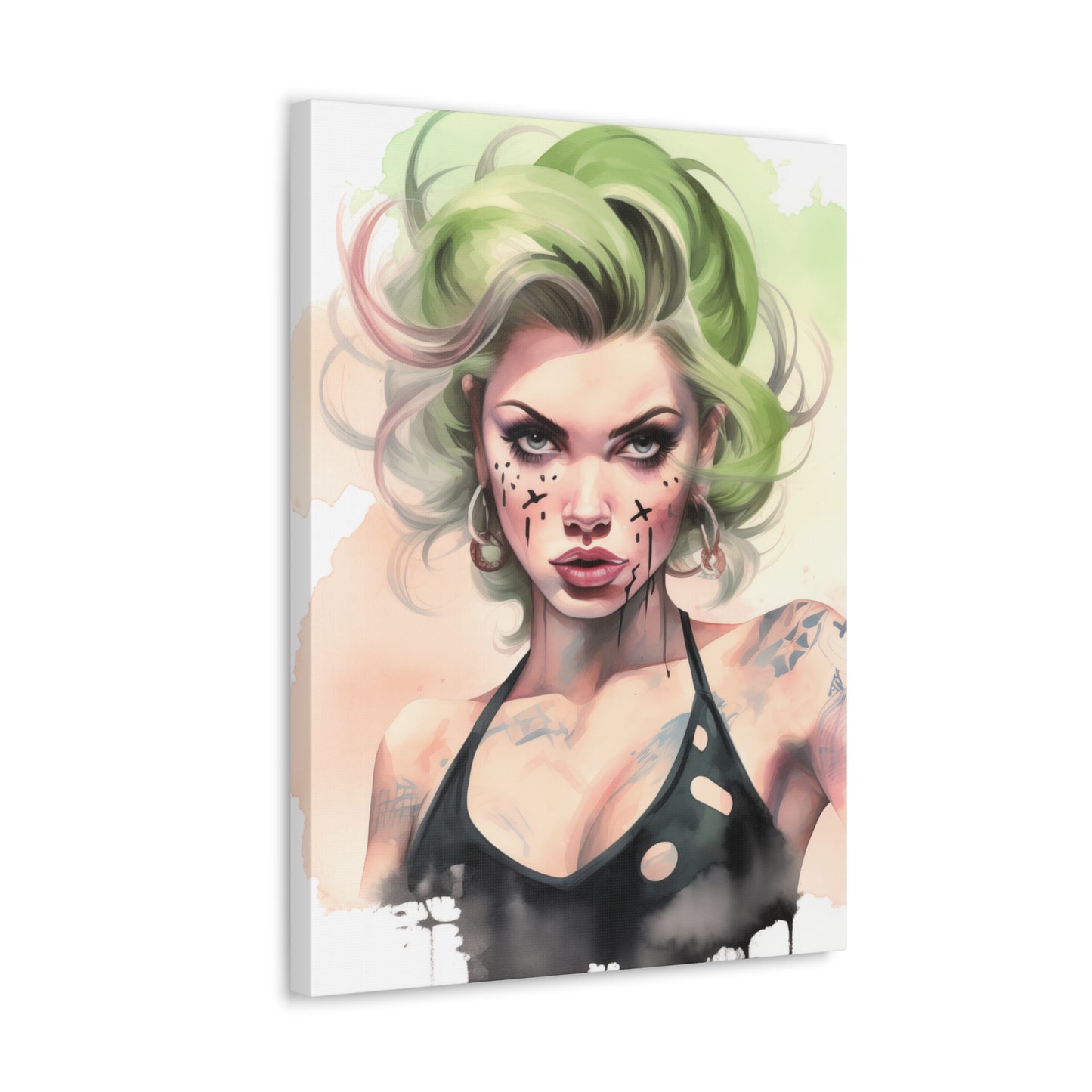 Gallery Wrapped Canvas, Edgy Tattooed Beauty, Urban Pop Art Canvas – Ivy