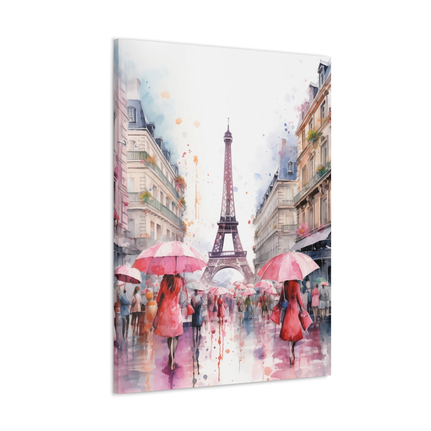 Eiffel Tower Wall Art, Paris France, Canvas Gallery Wrap - Pink Umbrellas