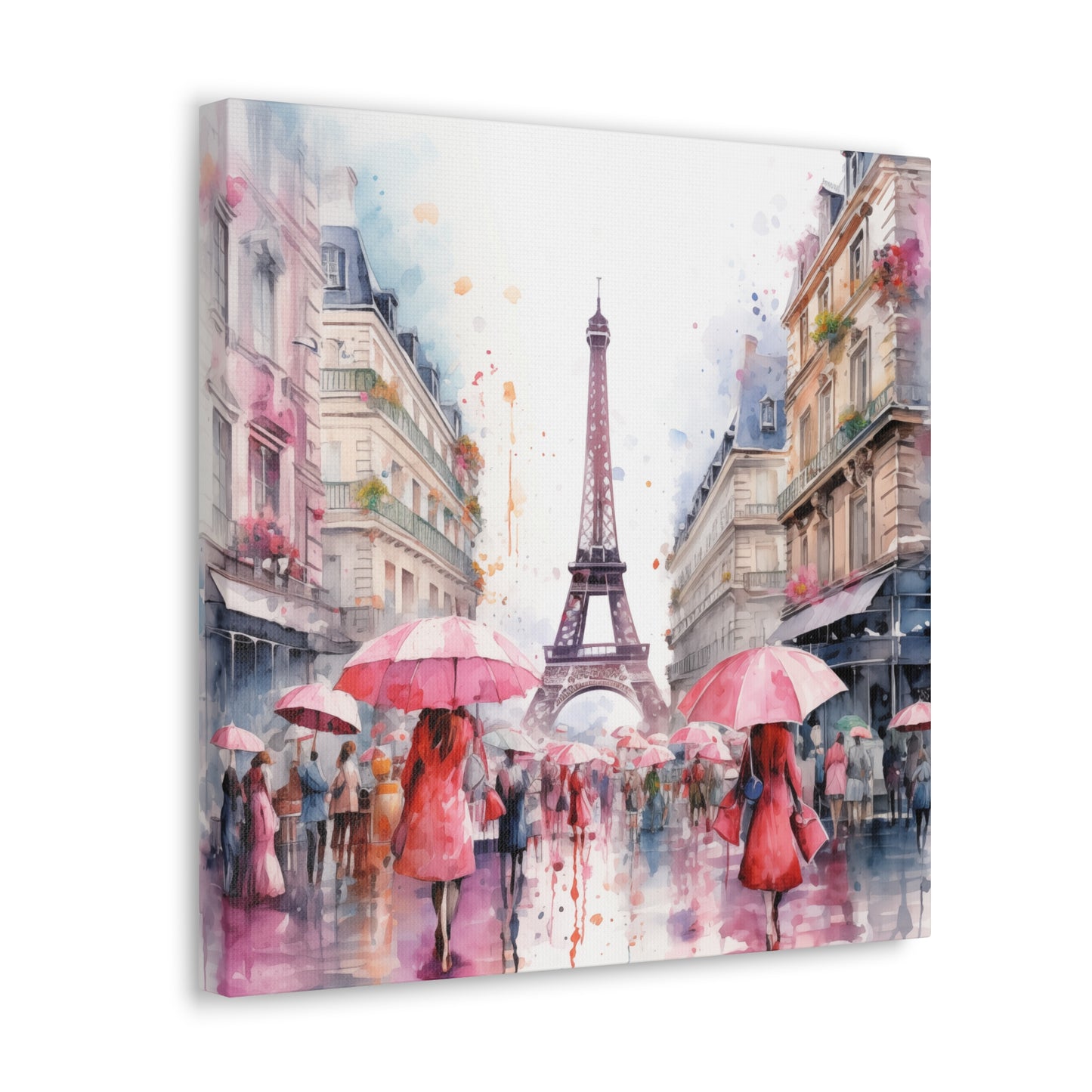 Eiffel Tower Wall Art, Paris France, Canvas Gallery Wrap - Pink Umbrellas