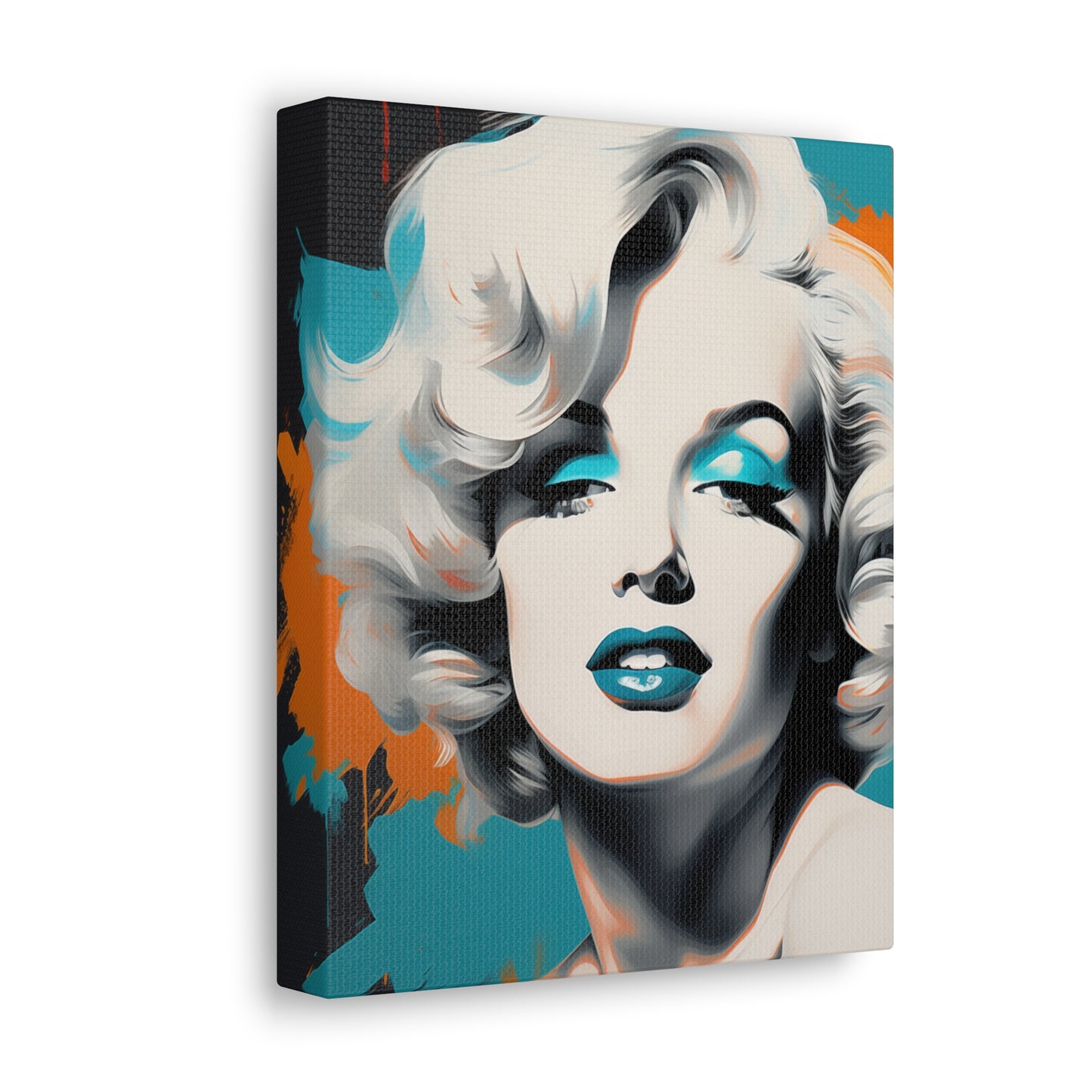 Canvas Wall Art, Gallery Wrapped Pop Art, Celebrity Wall Art – Marilyn Monroe - Orange and Teal