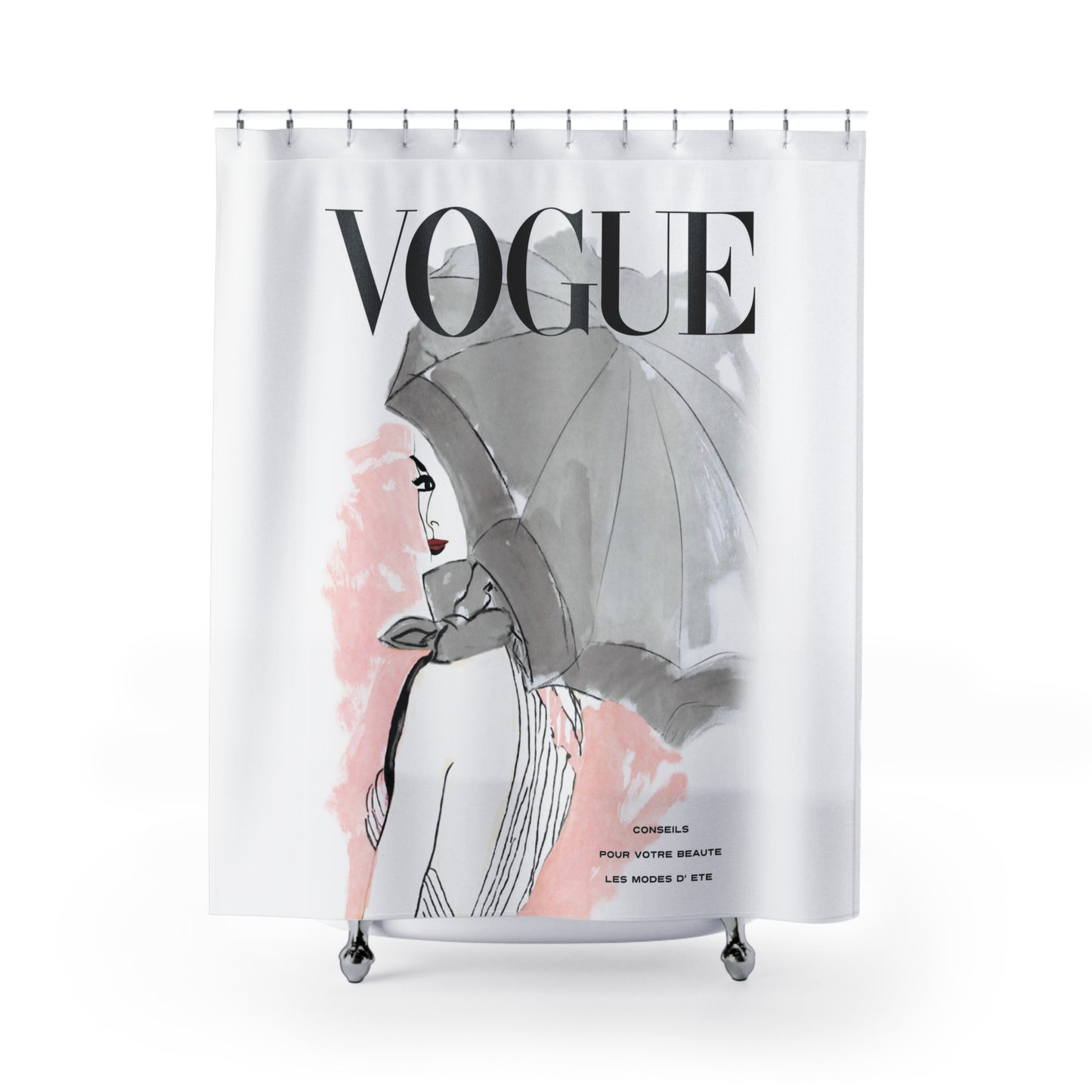 VOGUE Summer Fashion Shower Curtain - Fashion Magazine Shower Curtain - Pink Umbrella Fashion Bathroom Curtain