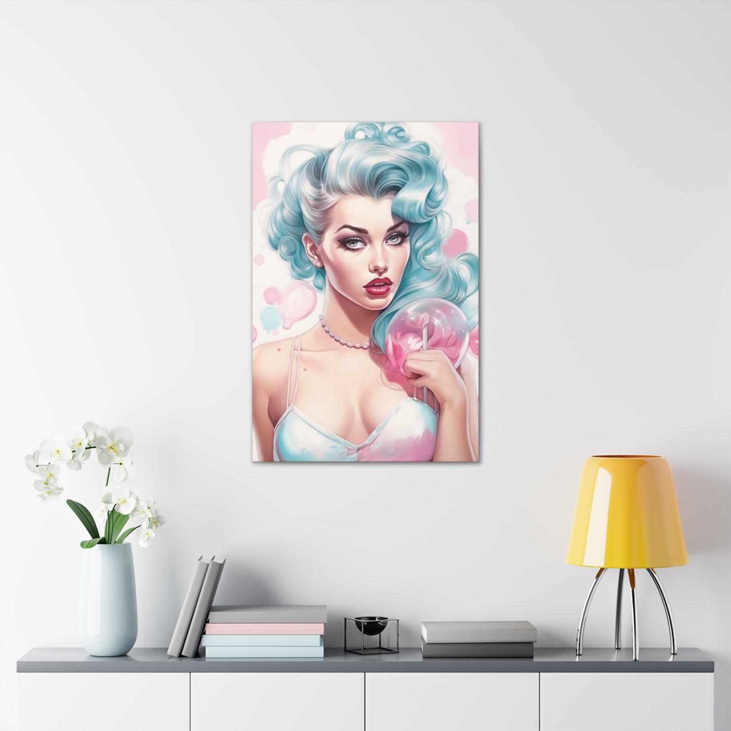 Canvas Gallery Wrapped High-Fashion Wall Art, Stylish Decor, Retro Femme Doll Pop Art – Tessa