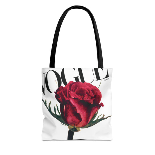 VOGUE Red Rose Square Utility Tote - Fashion Canvas Tote Bag - Designer Inspired Tote