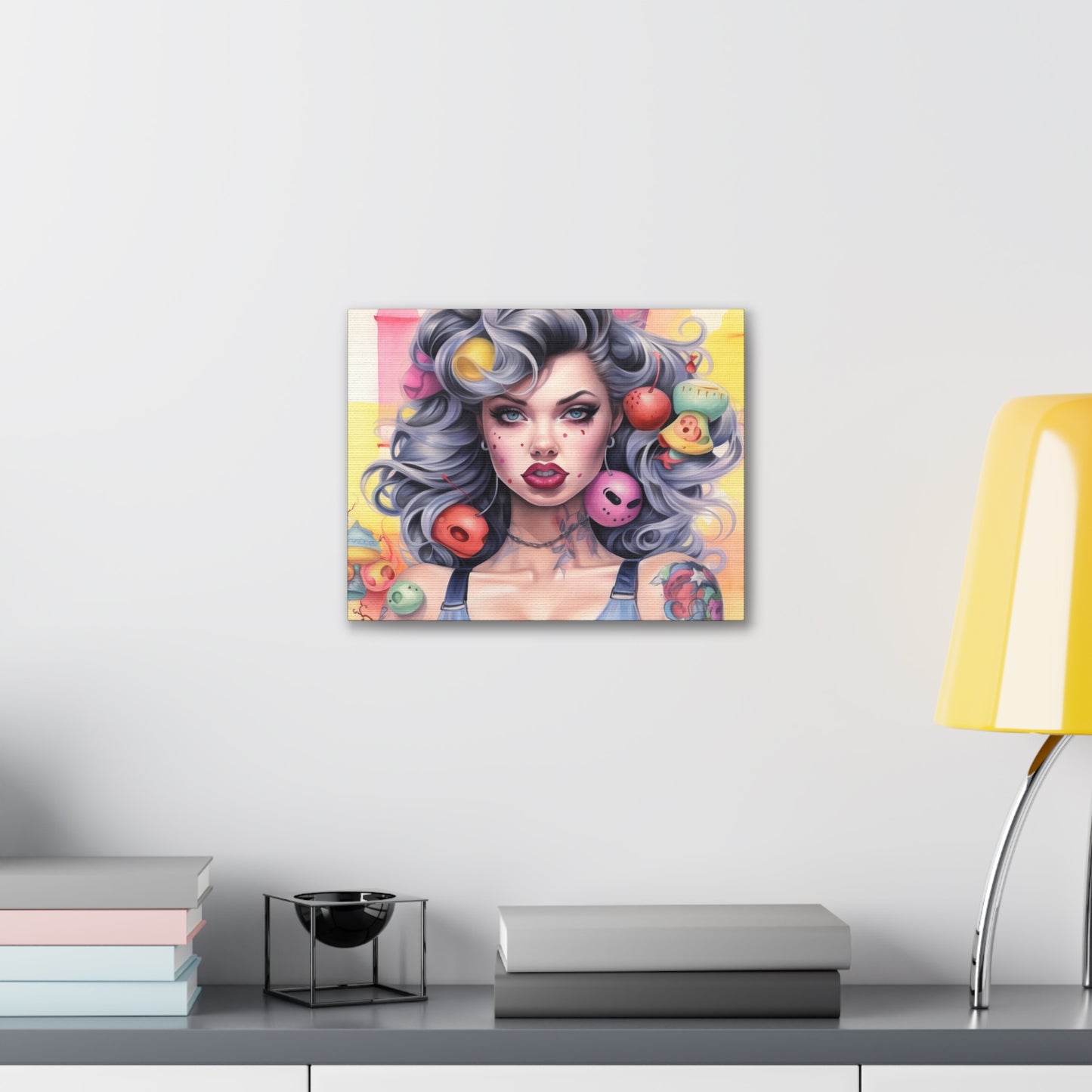Gallery Wrapped Canvas, Tattooed Beauty, Femme Doll Pop Art Canvas – Lila