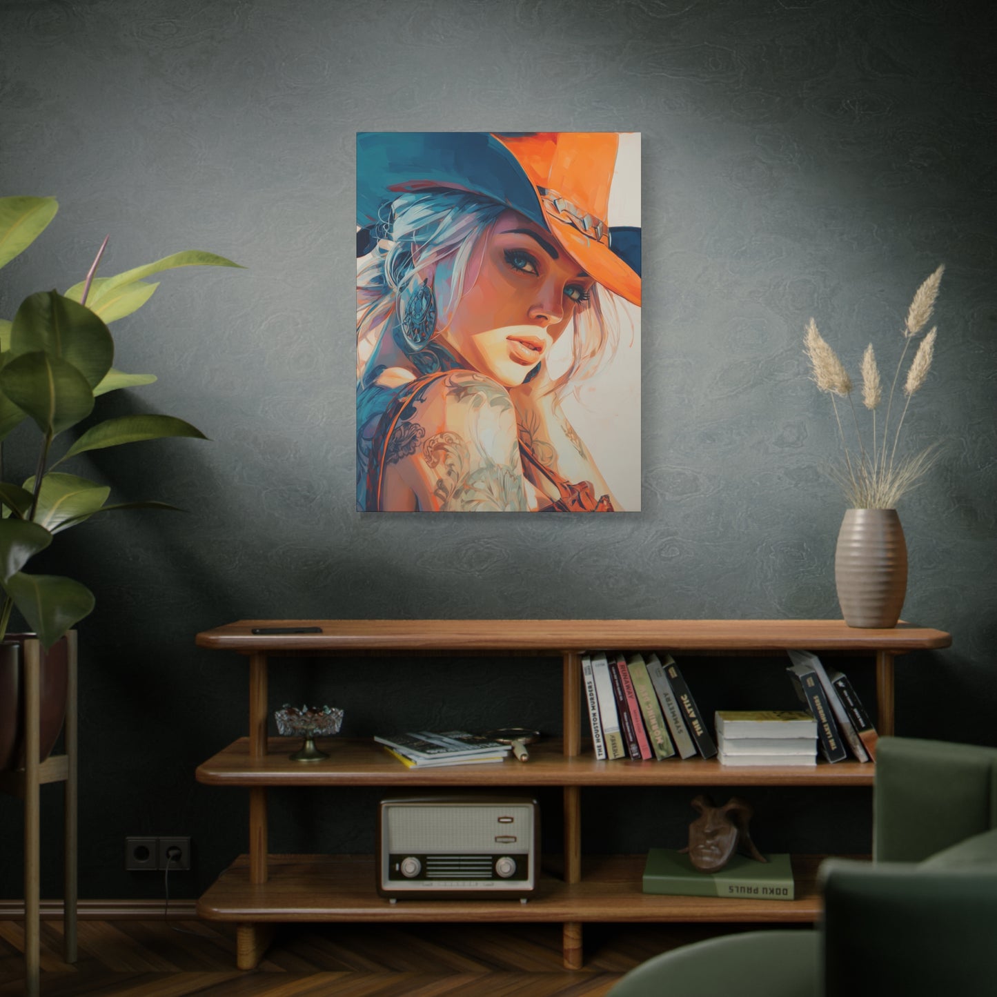 Gallery Wrapped Canvas, Wranglers and Wreckage Art Canvas, Erotic Pinup Art Canvas – Cheyenne