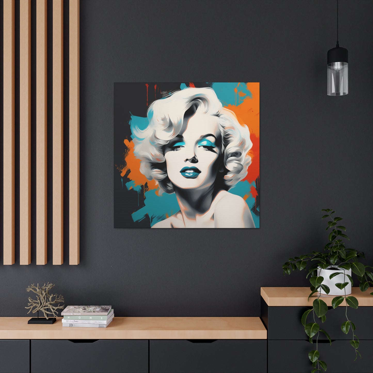 Canvas Wall Art, Gallery Wrapped Pop Art, Celebrity Wall Art – Marilyn Monroe - Orange and Teal
