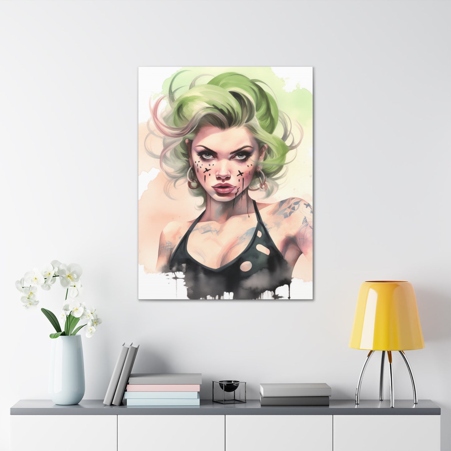 Gallery Wrapped Canvas, Edgy Tattooed Beauty, Urban Pop Art Canvas – Ivy