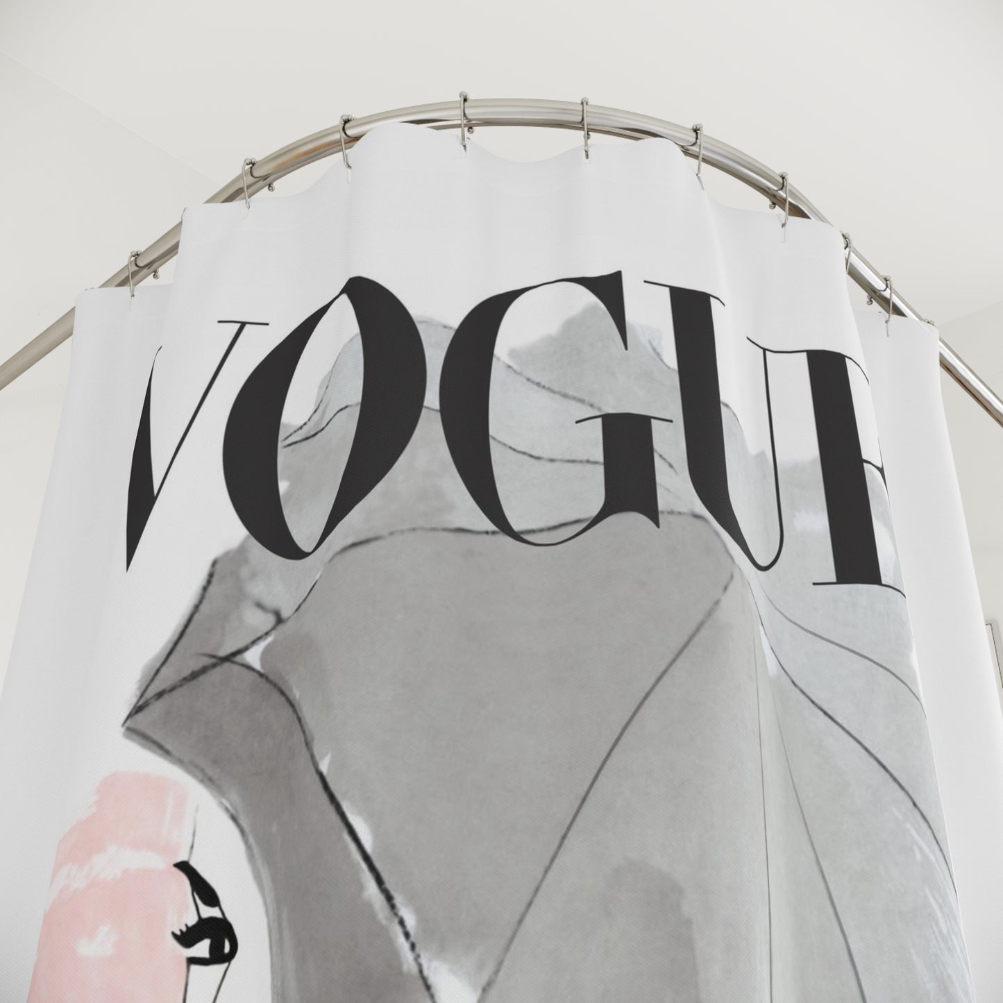 VOGUE Summer Fashion Shower Curtain - Fashion Magazine Shower Curtain - Pink Umbrella Fashion Bathroom Curtain