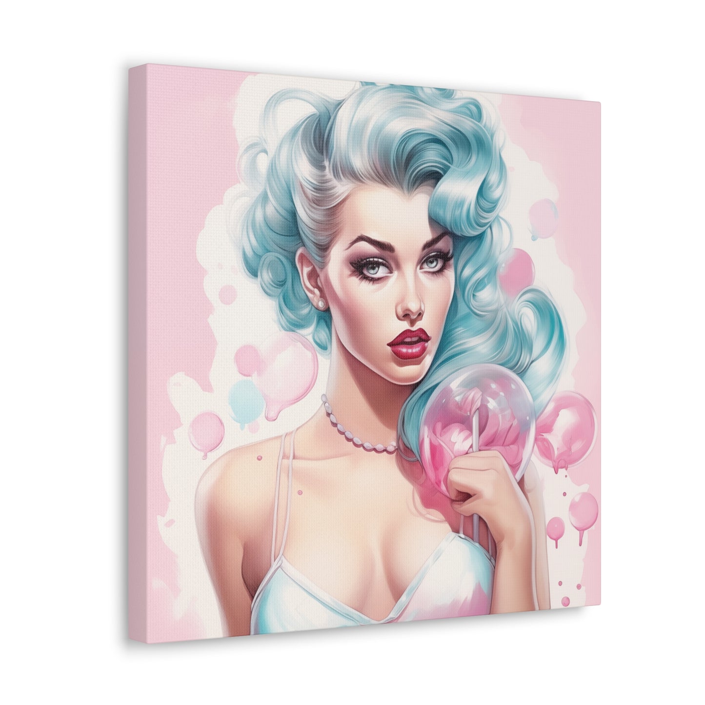 Canvas Gallery Wrapped High-Fashion Wall Art, Stylish Decor, Retro Femme Doll Pop Art – Tessa