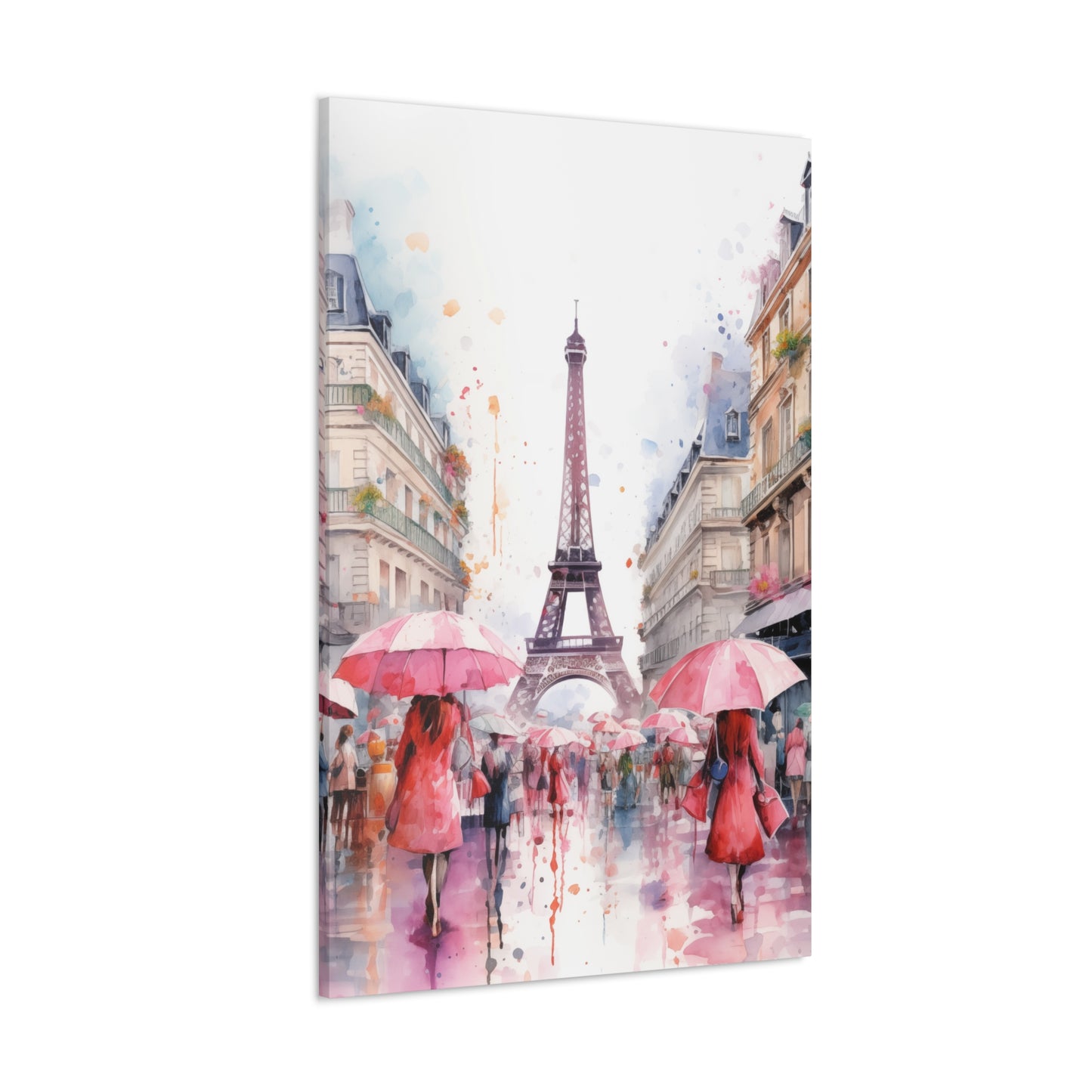 Eiffel Tower Wall Art, Paris France, Canvas Gallery Wrap - Pink Umbrellas