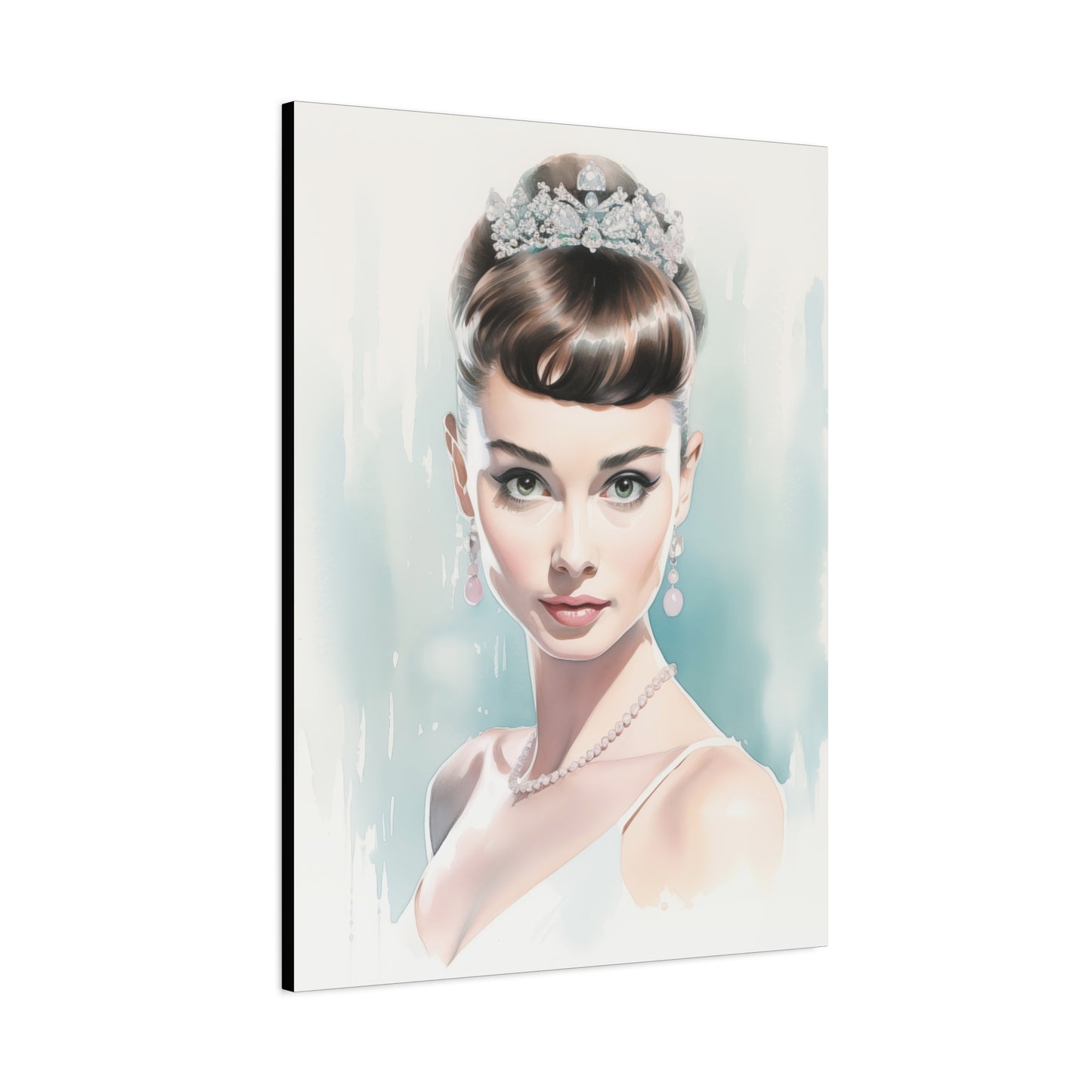 Canvas Wall Art, Gallery Wrapped Pop Art, Celebrity Wall Art – Audrey Hepburn - Robin Egg Blue