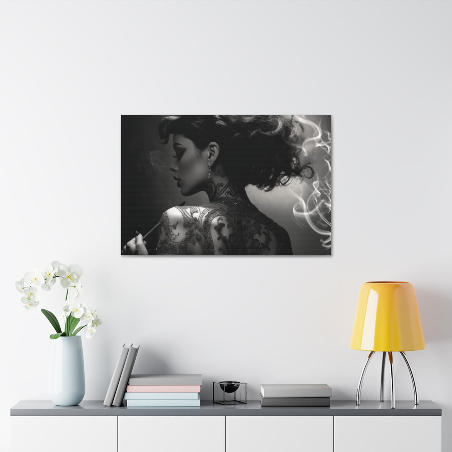 Canvas Gallery Wrap - Black and White Photography - Tattooed and Smoking
